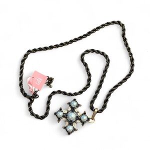 CABi Gothic Maltese Cross Faux Pearl Rhinestone Pendant Necklace 34”